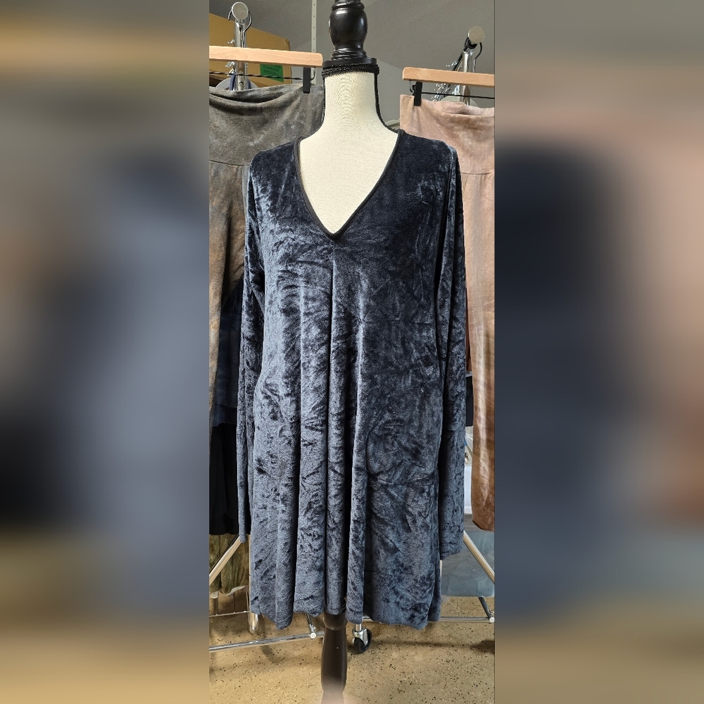 Sinew Moon Saturday's Child Sundress Long Sleeve Charcoal Bamboo Velour Large